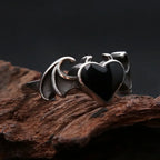 Heart Demon Black Ring Vintage Angel Wings Gothic