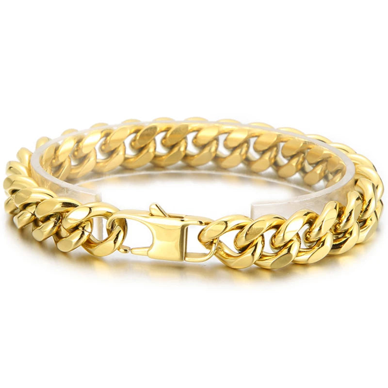 Classic 12MM Men's Cuban Link Chain Bracelet Men High Polished Solid 316l Stainless Steel Bracelets Jewelry Accessory