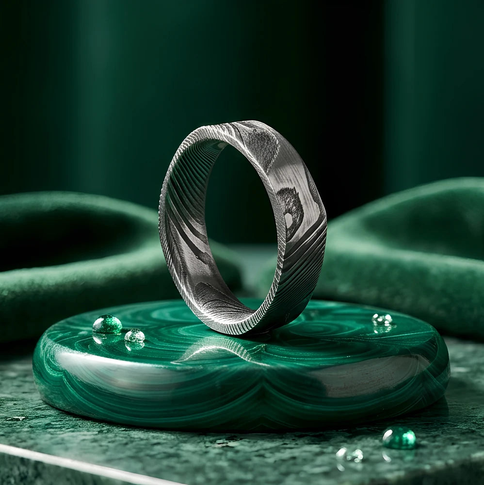 Men's 6mm Square Damascus Steel Ring Unique Geometric Design Wedding Band Minimalist Fashion Jewelry