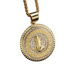 Iced Out Praying Hands Pendant — Gold