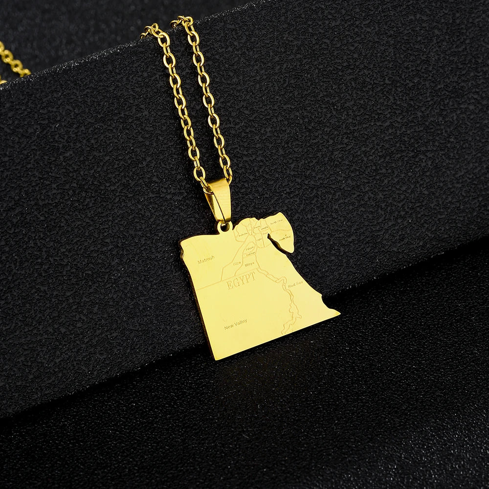 Egypt Map Flag Pendant Necklace — Stainless Steel