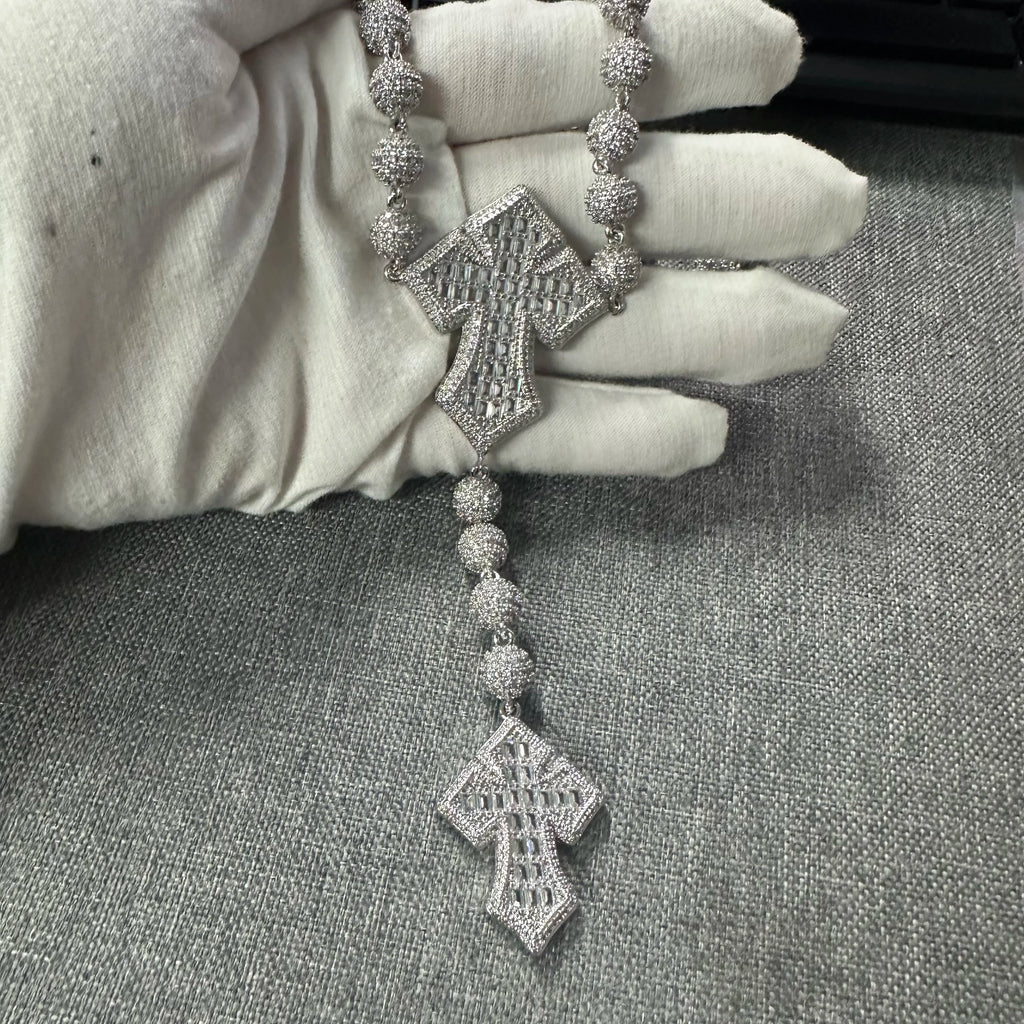 THE BLING KING Full Paved Iced Out Bling New In Cubic Zirconia HipHop Jewelry 4 Cross Bead Chain Necklace for Women Men