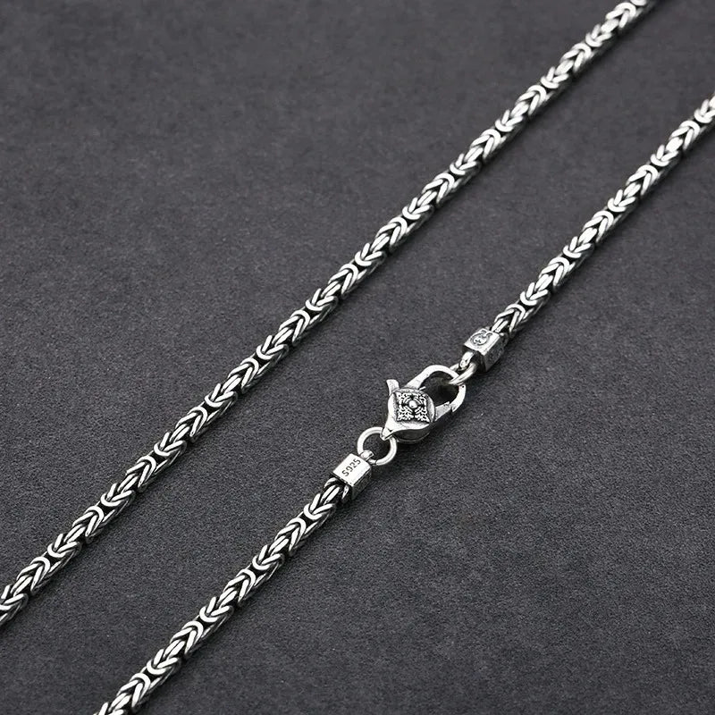 Square Byzantine Link Chain Necklace 2.5mm Choker — Silver-Tone