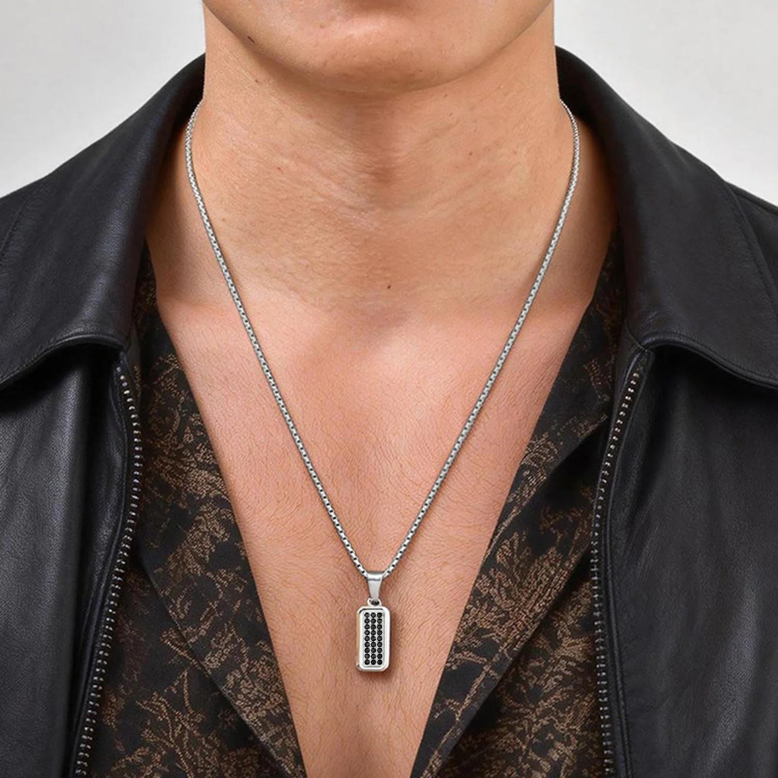 Square Geometric Pendant Necklace — Stainless Steel