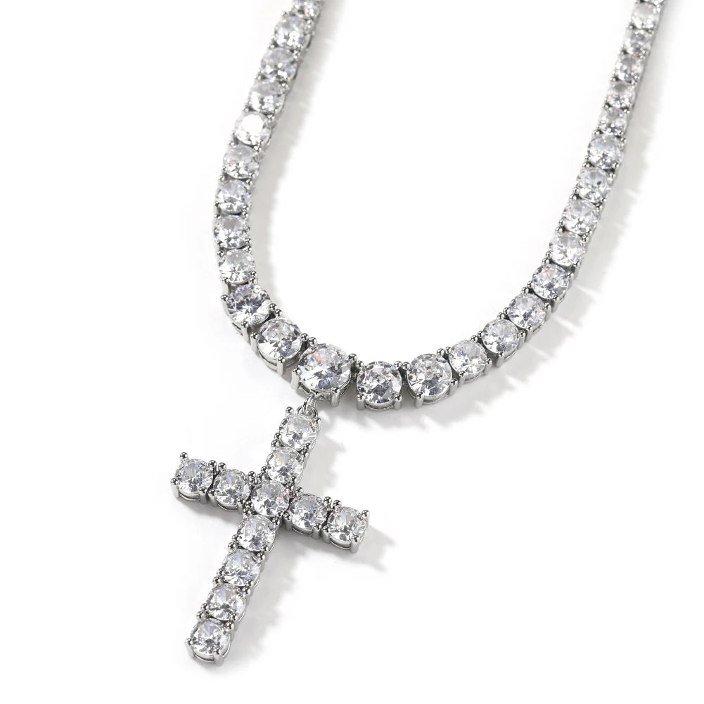 UWIN Tennis Chain With Cross Full Iced Out CZ Cubic Zircon Fashion Luxurious Choker HipHop Jewelry