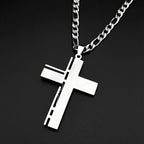 Jesus Cross Crucifix Pendant Necklace for Men Stainless Steel Gold Color Christian Spanish Lord's Prayer Figaro Chain