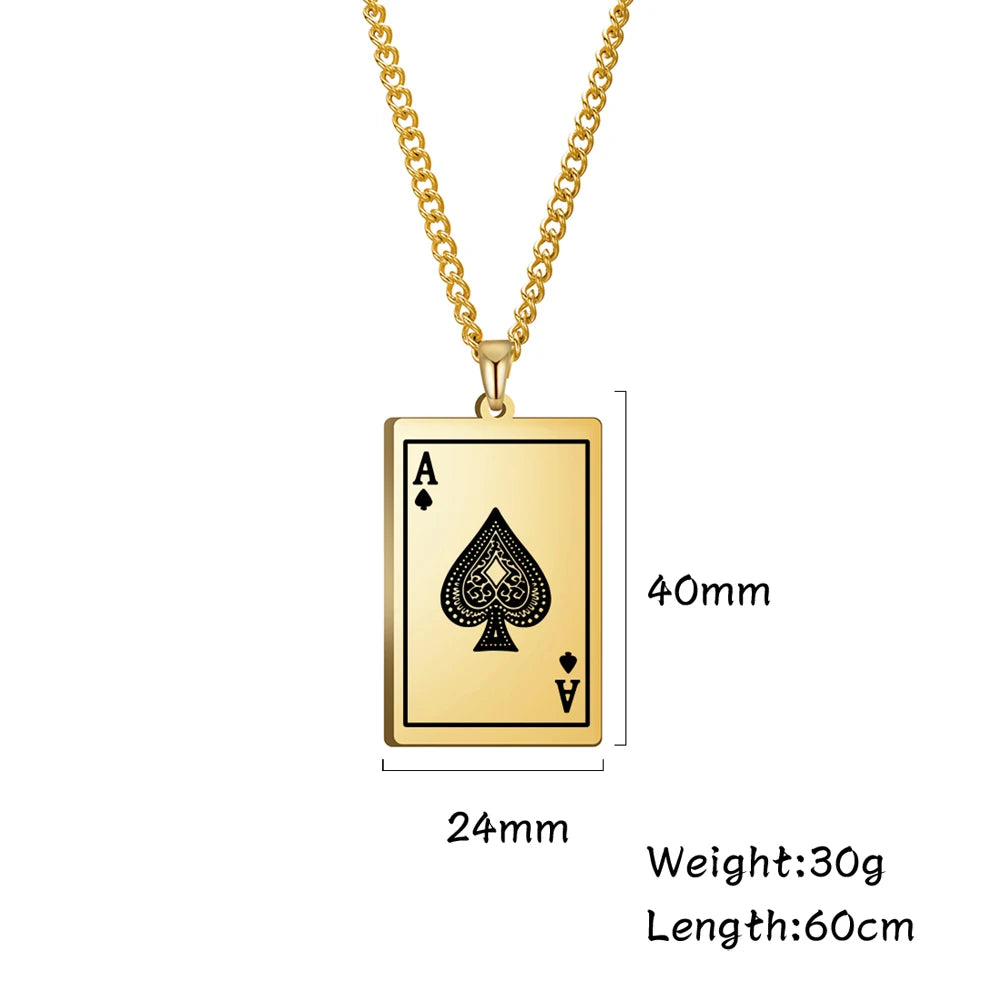 Cazador Poker Card Ace of Spades Necklaces for Men Women Stainless Steel Hip Hop Jewelry Gold Color Necklace 2026 Gift Wholesale