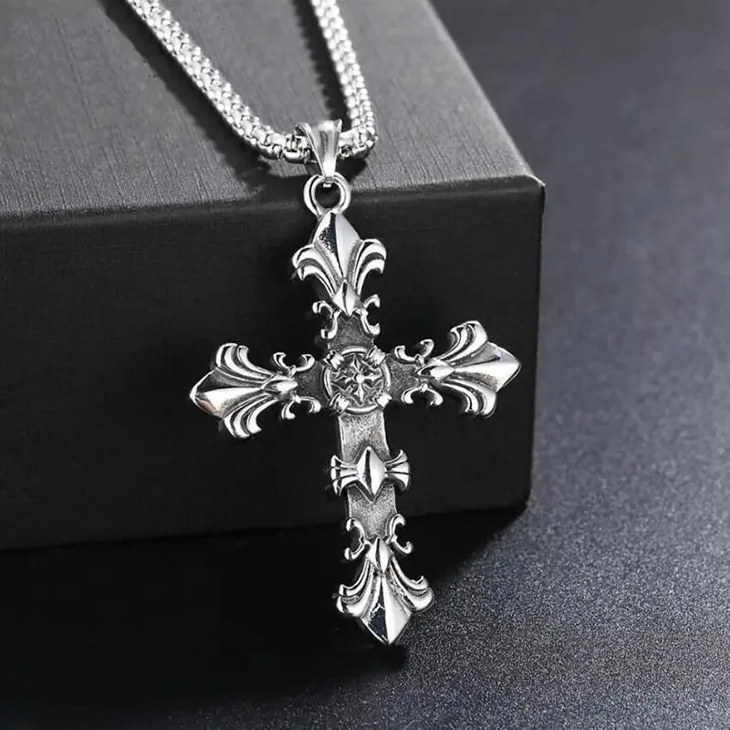 Fashion Stainless Steel Jewelry Set for Men Women Unisex Vintage Silver Color Cross Pendant Necklace Punk Gothic pendant
