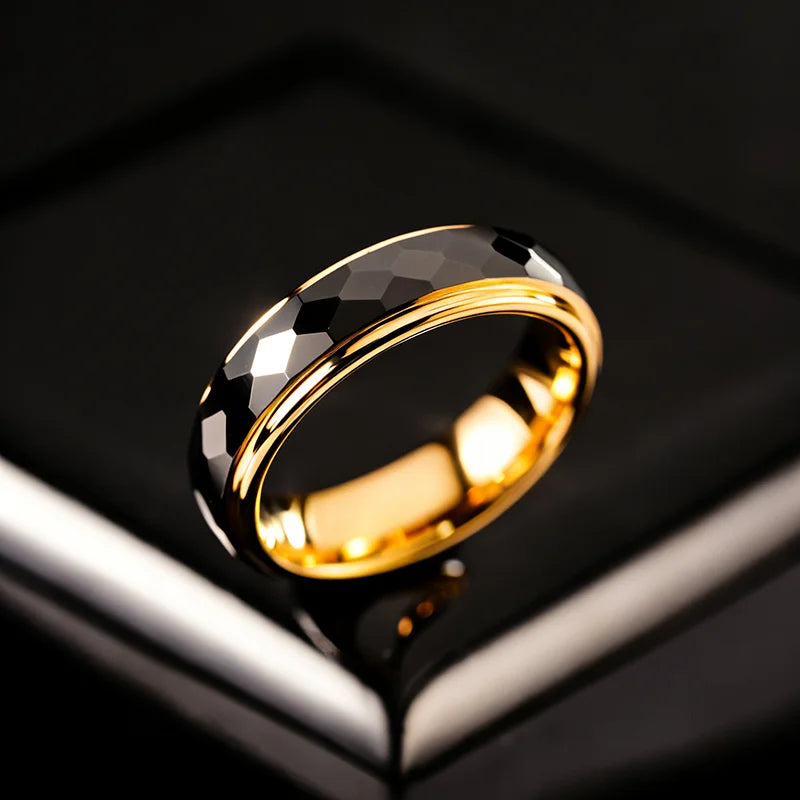Rings for Men Women, Tungsten Rings for Engagement, Brushed Black Plating Rose Gold Inside, 6mm Width, Customized