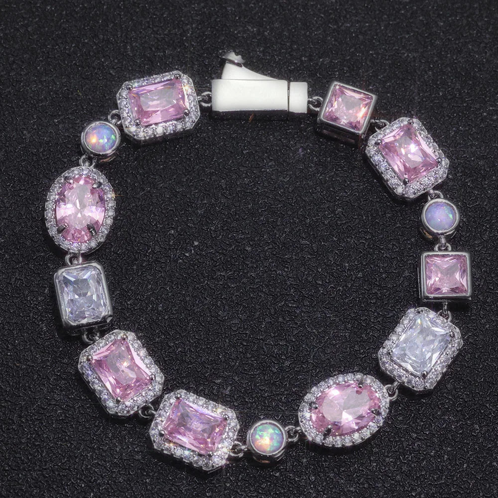 Two-Tone Iced Out Chain Necklace Opal Pink CZ