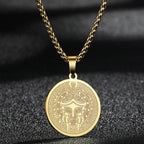 QIMING Dainty Saint George Pendant Necklace For Men Stainless Steel Warrior St. George's Dragon Medallion Mythology