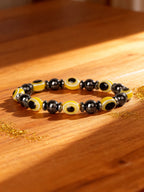 Hematite Stone Bracelet Handmade Woven with Gold color Spacers Cylinder Beads Leather for Energy Protection Reiki Charm Jewelry