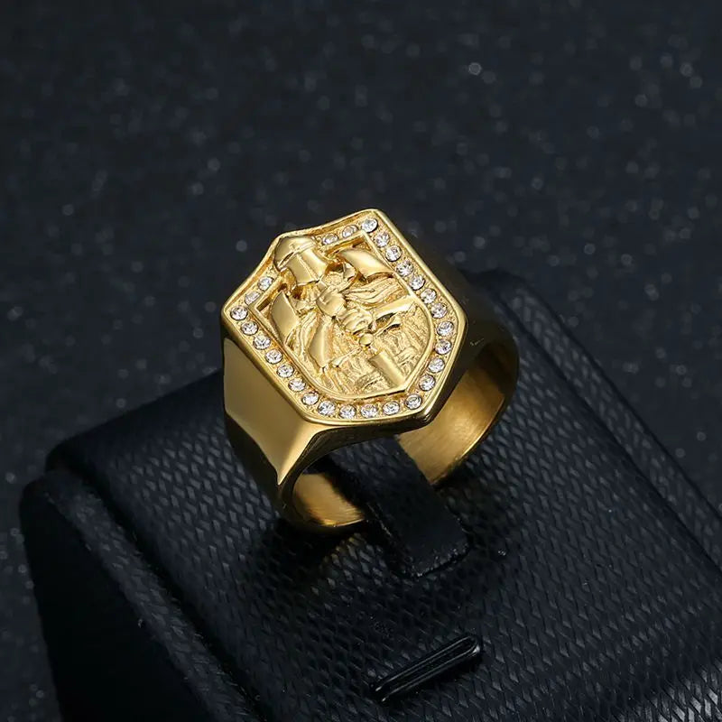 Knights Templar Zircon Ring — Stainless Steel
