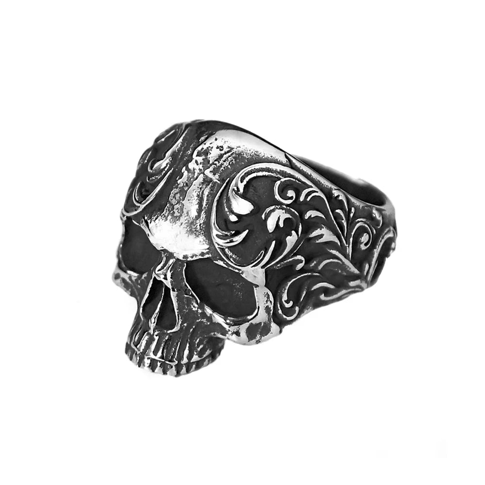 Gothic Skull Steel Ring Vintage Carved Punk 316L