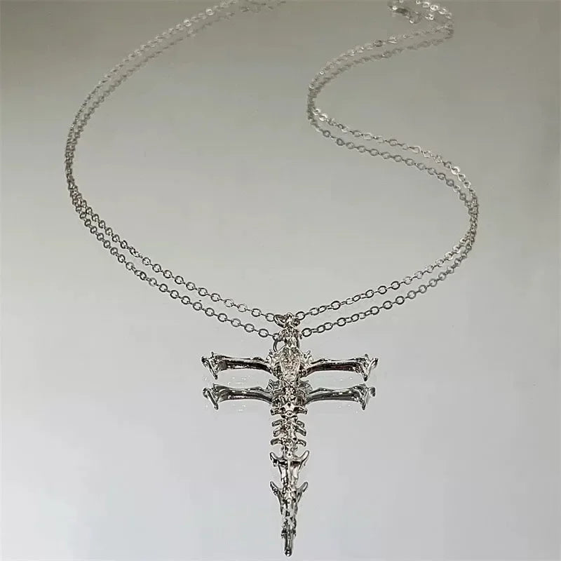Skull Cross Silver Pendant Necklace