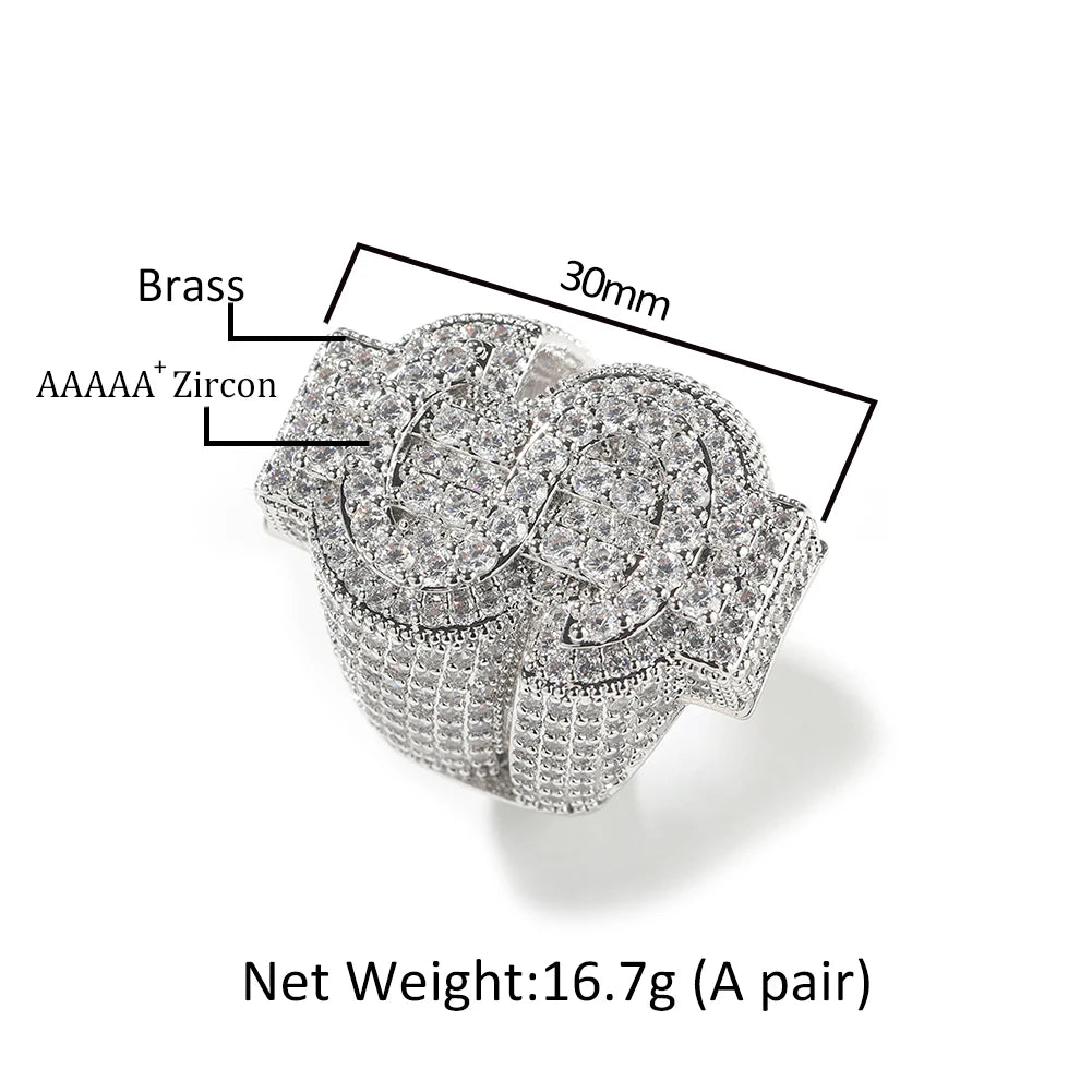 THE BLING KING Icy Dollar Sign Ring For Men Full Micro Paved 5A+ Cubic Zirconia Money Charm Punk Rock Finger Accessories Rapper