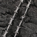 THE BLING KING 3mm Thin Iced Barbed Wire Necklace Micro Paved Cubic Zirconia Punk Twist Spiked Thorns Charm Link Chain Choker