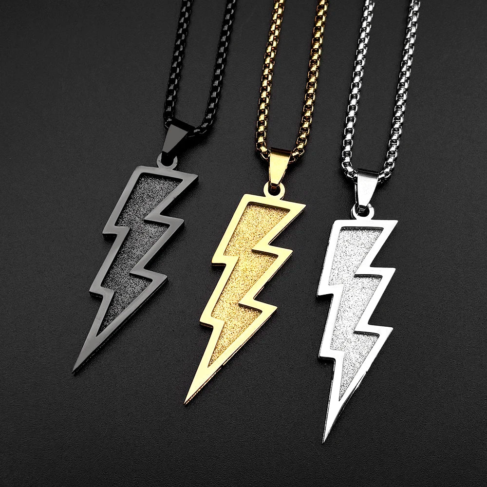 Black Lightning Pendant Necklace — Stainless Steel