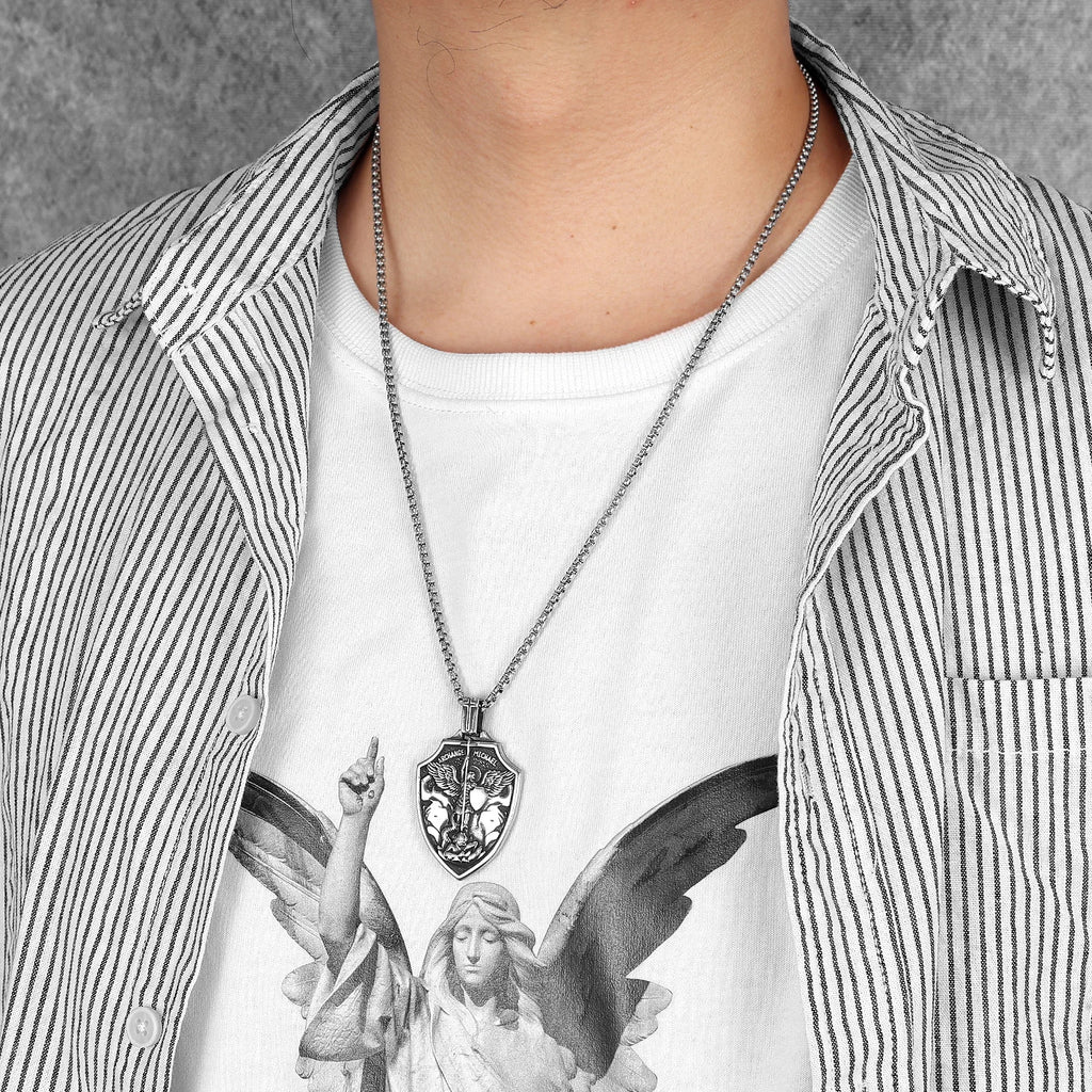 Archangel Michael Shield Pendant — Stainless Steel
