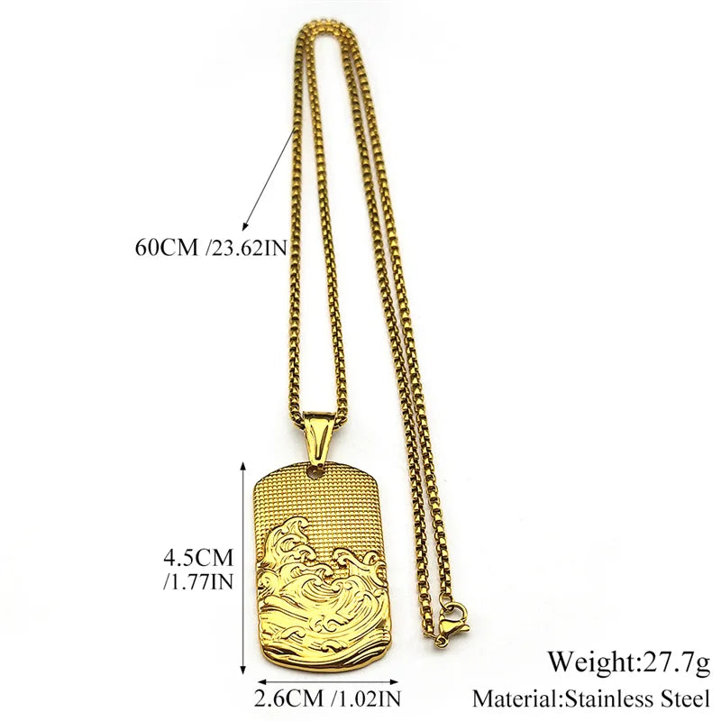Geometric Two-Tone Pendant Sea Wave Dog Tag
