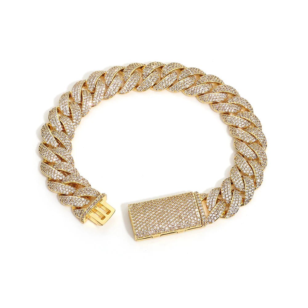 NY 13mm 3 Rows of Fashion Cuban Link Bracelet Iced Out Brass CZ Miami Rectangular Buckle Design Hip Hop Men Jewelry