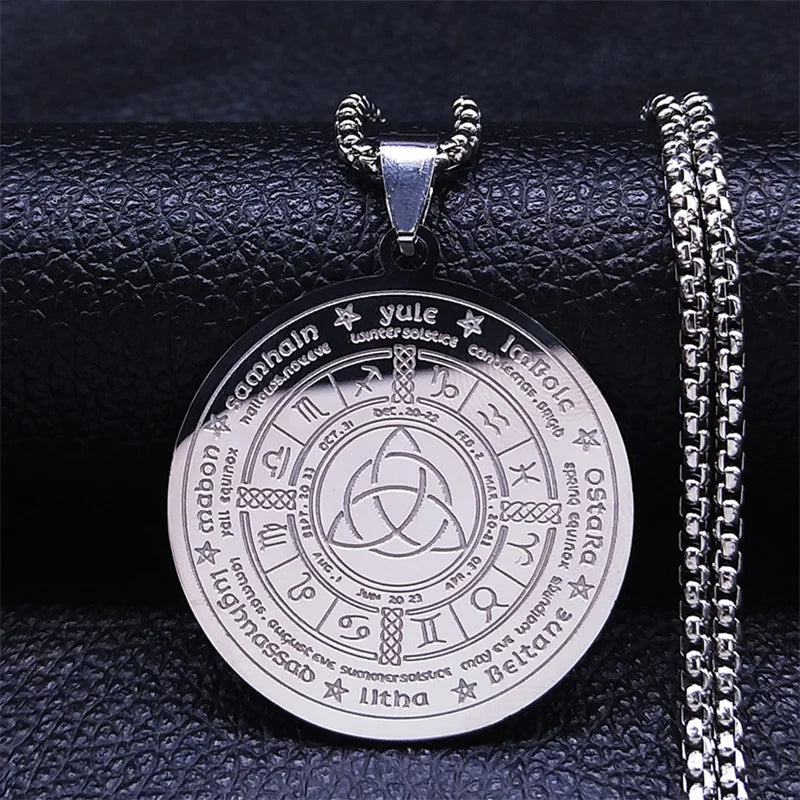 Pagan Triquetra Wheel of the Year Necklace — Stainless Steel
