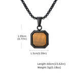 Fashion High Quality Natural Stone Square Pendant Stainless Steel Long Chain Necklace Trendy Simple Popular Jewelry for Men Gift