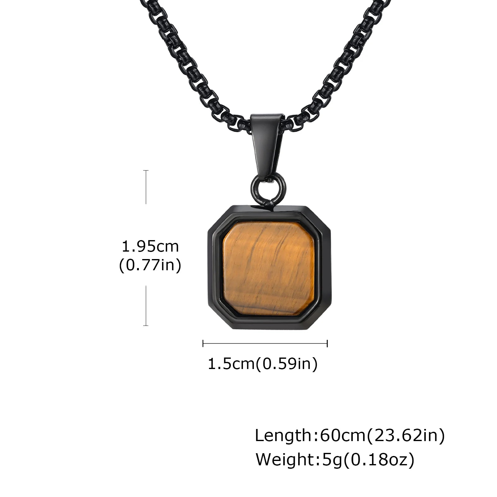 Fashion High Quality Natural Stone Square Pendant Stainless Steel Long Chain Necklace Trendy Simple Popular Jewelry for Men Gift