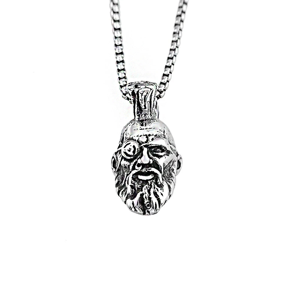 Viking Bearded Head Pendant Necklace — Nordic, Stainless Steel
