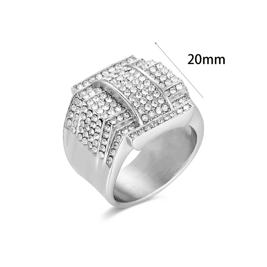 Iced Out Full Crystal CZ Ring 20mm — Stainless Steel