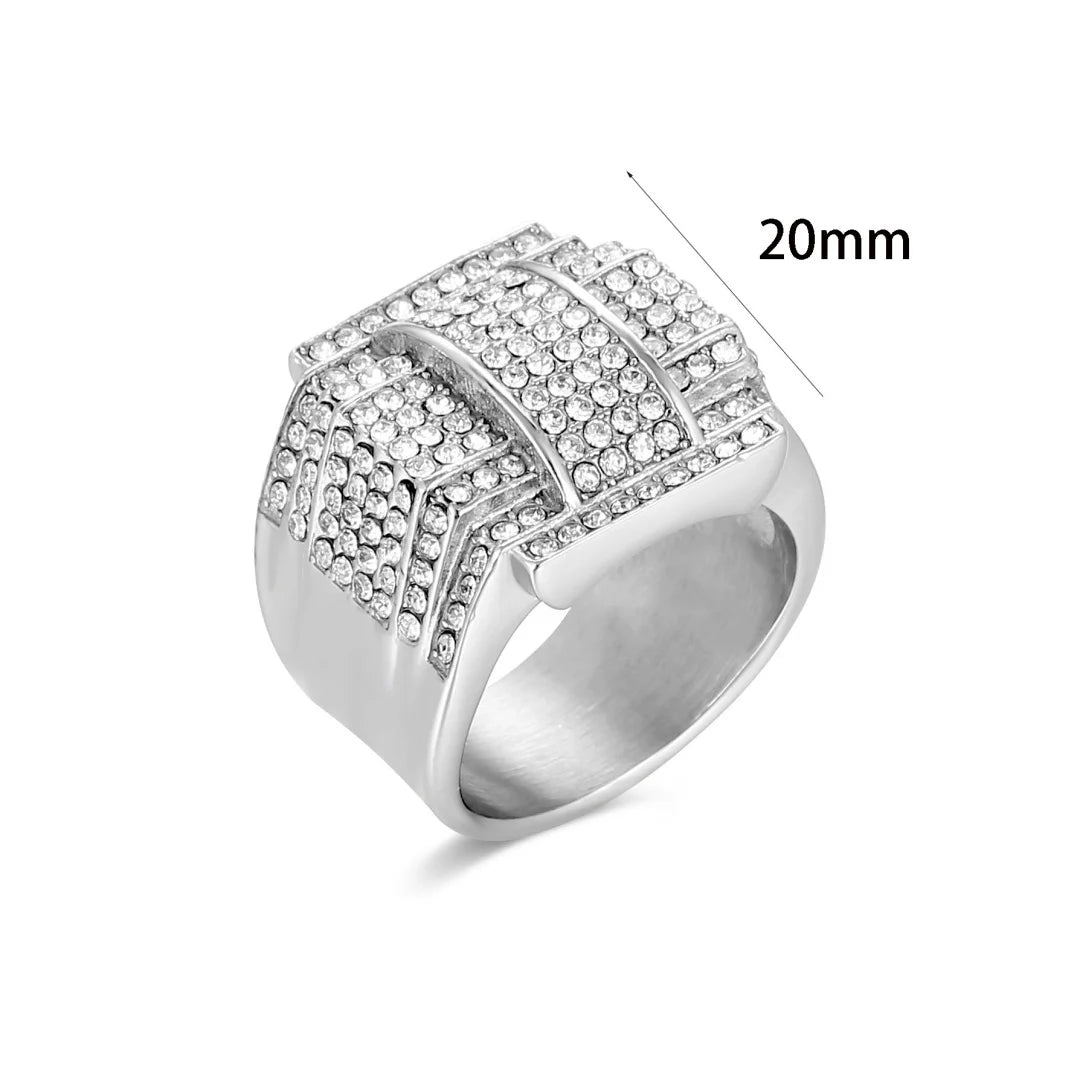 Iced Out Full Crystal CZ Ring 20mm — Stainless Steel