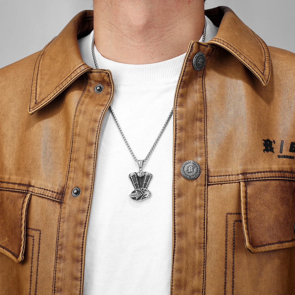Motorcycle Engine Pendant — Stainless Steel