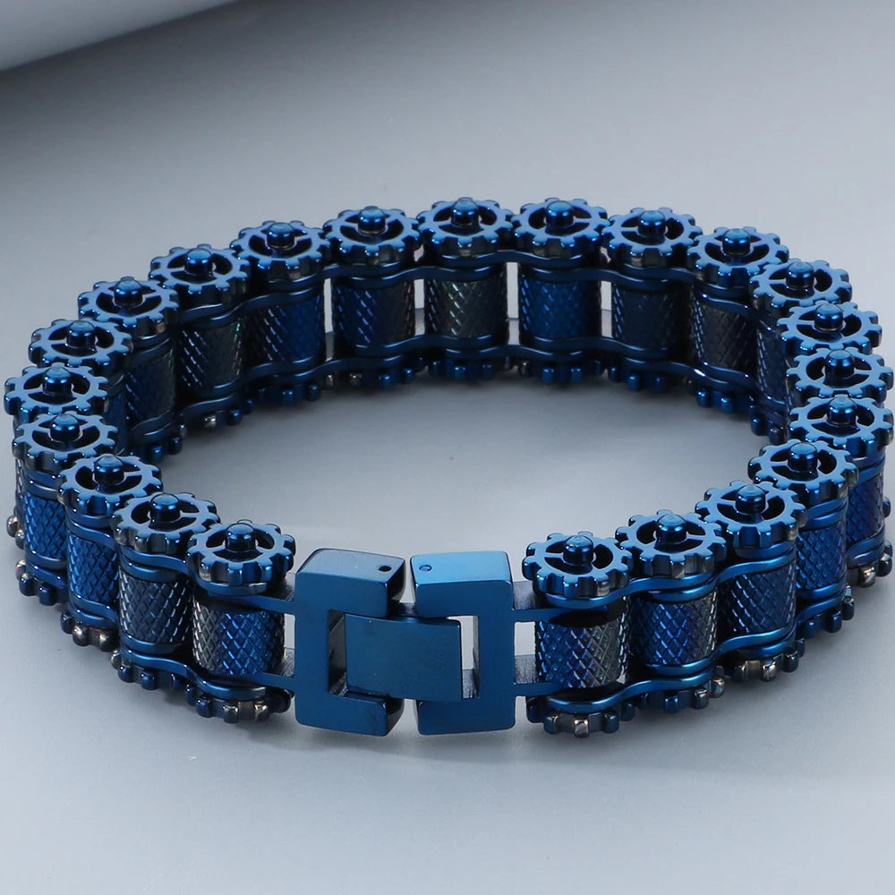 Casting Stainless Steel Man Bracelet 15MM Width Bike Motorcycle Chain Men's Bracelets & Bangles for Men 5 Color Bikers'