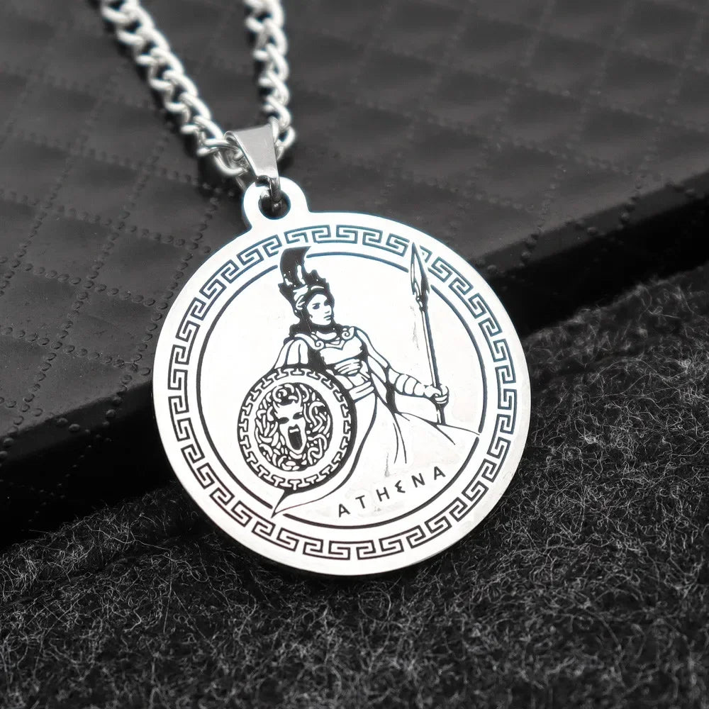 Athena Medusa Shield Pendant — Stainless Steel
