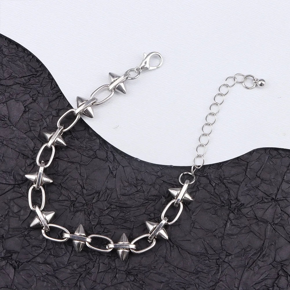 Punk Retro Silver Rivet Twisted Chain Necklaces Bracelet Fade Irregular Knot Splicing Collars Cool Rock Punk Jewelry Gifts