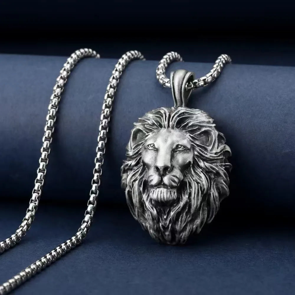 Vintage Lion Head Pendant Necklace — Stainless Steel