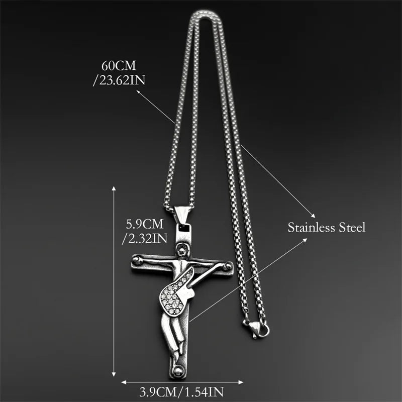 Cross Jesus Crucifix Silver Pendant Guitar Punk