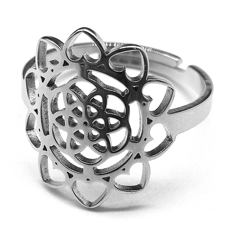 Heart Gold Ring Sacred Geometry Metatron Flower