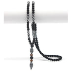 Black Obsidian Round Beads Hematite Old Man Head Pendant Y Necklace Men's Jewelry