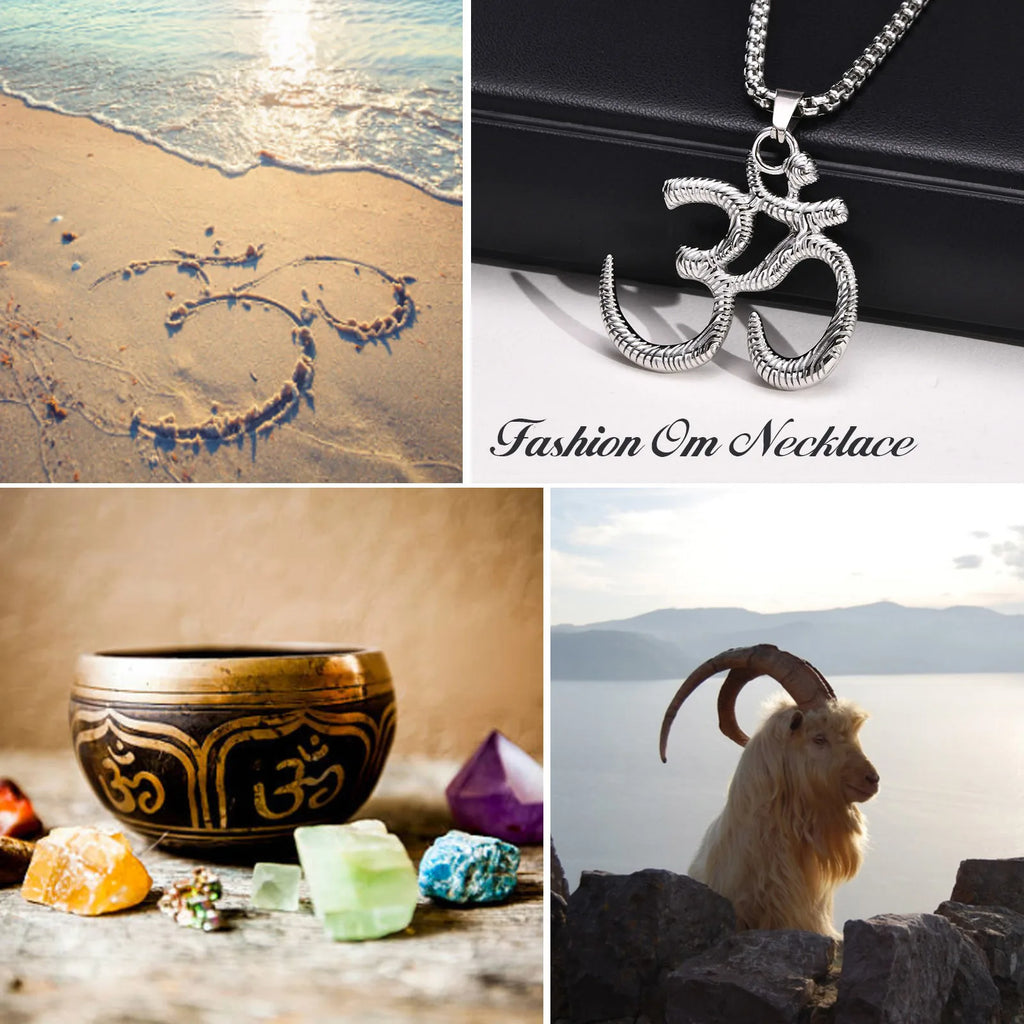 Stainless Steel Yoga Om Necklaces for Men,Punk Solid Metal Aum Pendant Collar Gifts,Male Jeweklry Gifts