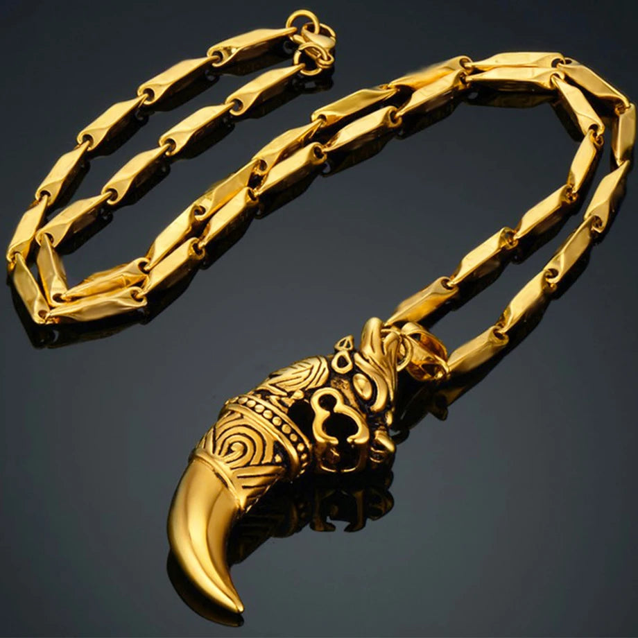 Dragon Wolf Tooth Pendant Necklace — Gold