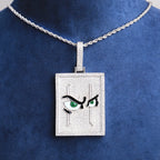 Bubble Letter Iced Out Bird Eye Dog Tag Necklace Pendant for Men Real Gold Plated 5A Cubic Zirconia Hip Hop Jewelry