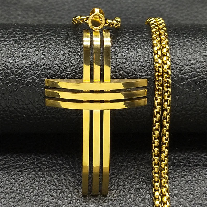 Big Jesus Cross Biker Necklace Box Chain — Stainless Steel