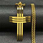 Big Jesus Cross Biker Necklace Box Chain — Stainless Steel