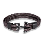 Nautical Anchor Woven Leather Bracelet — Stainless Steel Buckle