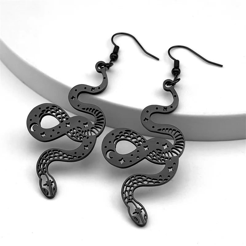 Star Snake Silver Earrings Witchcraft Hollow Moon