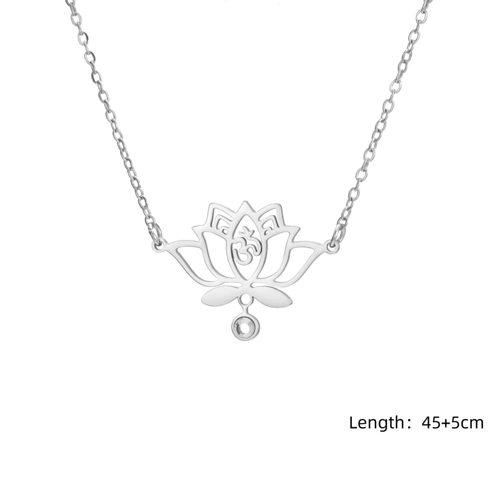 Unalome Lotus Flower Pendant Necklace — Stainless Steel Chain