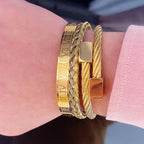 3pcs Luxury Stainless Steel Man Bracelet Set Roman Number Bangles Women Jewelry Couple Gift