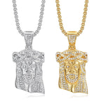 Religious Iced Out Bling Christ Jesus Head Pendant Stainless Steel Cubic Zirconia Christian Necklace for Women Men