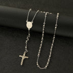 Rosary Beads Necklace Jesus Cross Pendant 4mm — Stainless Steel